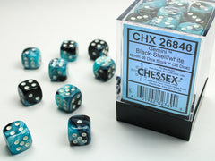36 Black-Shell w/white Gemini 12mm D6 Dice Block - CHX26846 | North of Exile Games
