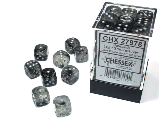 Smoke/Silver 12mm d6 Dice Block - CHX27978 | North of Exile Games