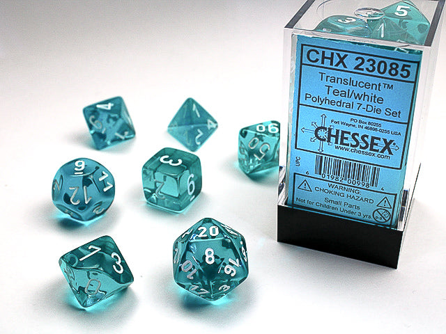 7 die Polyhedral teal / white translucent Dice Block - CHX23085 | North of Exile Games