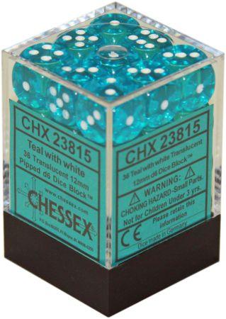 36 Teal / White Translucent 12mm D6 Dice Block - CHX23815 | North of Exile Games