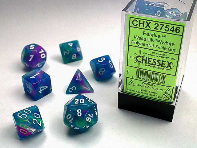Festive Waterlily / White 7 Dice Set - CHX27546 | North of Exile Games