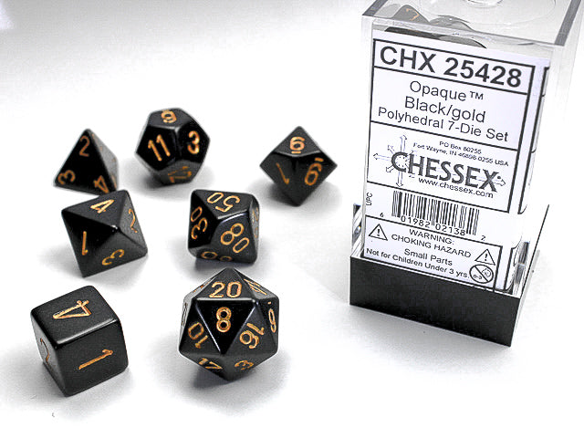 7-DIE SET OPAQUE  BLACK/GOLD - CHX25428 | North of Exile Games