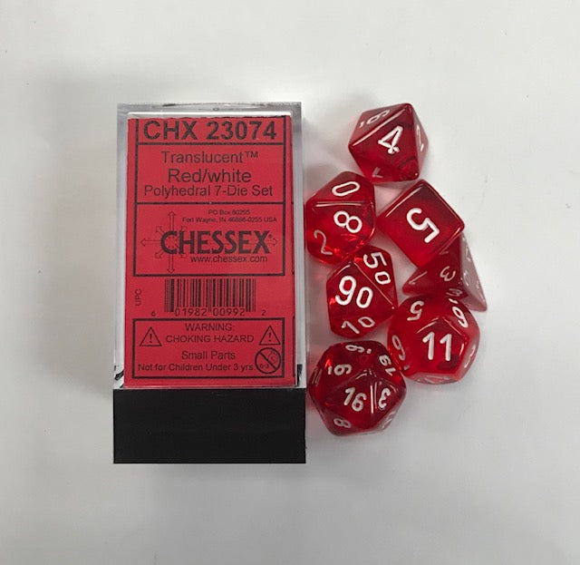 7 die Polyhedral red / white translucent Dice Block - CHX23074 | North of Exile Games